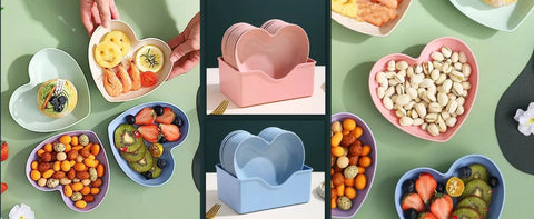 10Pcs Multi-function Spit Bone Heart Shape Plate Set Dish Household Food Grade Plastic Spit Bone Dish Hearts Plate Set Dining Table Garbage Plates Small Plates Snakes Plate for Snacks - Khachak