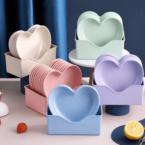 10Pcs Multi-function Spit Bone Heart Shape Plate Set Dish Household Food Grade Plastic Spit Bone Dish Hearts Plate Set Dining Table Garbage Plates Small Plates Snakes Plate for Snacks - Khachak