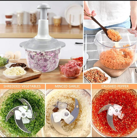 1500ML Manual Food Chopper with 3 Stainless Steel Blades - Khachak