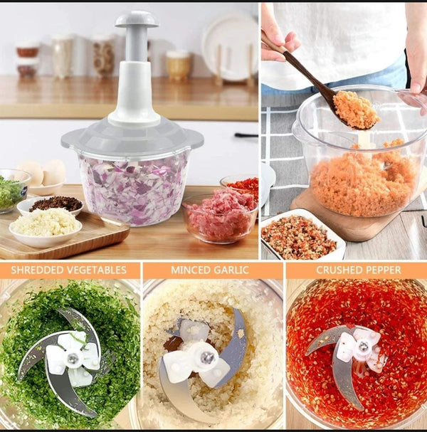 1500ML Manual Food Chopper with 3 Stainless Steel Blades - Khachak