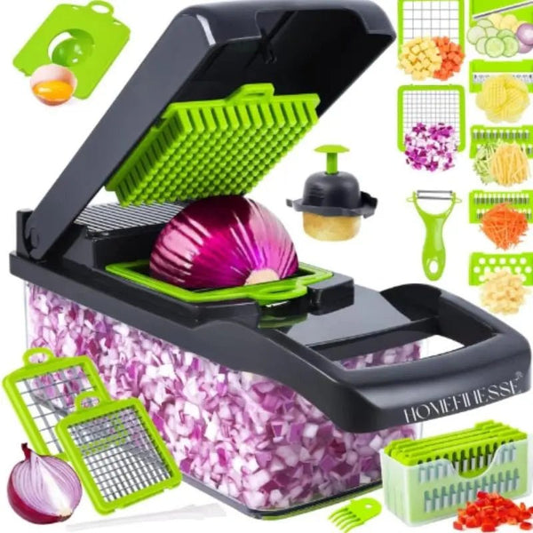 16-in-1 Mandoline Vegetable Slicer & Food Chopper | Veggie Cutter, Cheese Grater, Onion & French Fry Slicer - Khachak