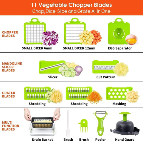 16-in-1 Mandoline Vegetable Slicer & Food Chopper | Veggie Cutter, Cheese Grater, Onion & French Fry Slicer - Khachak