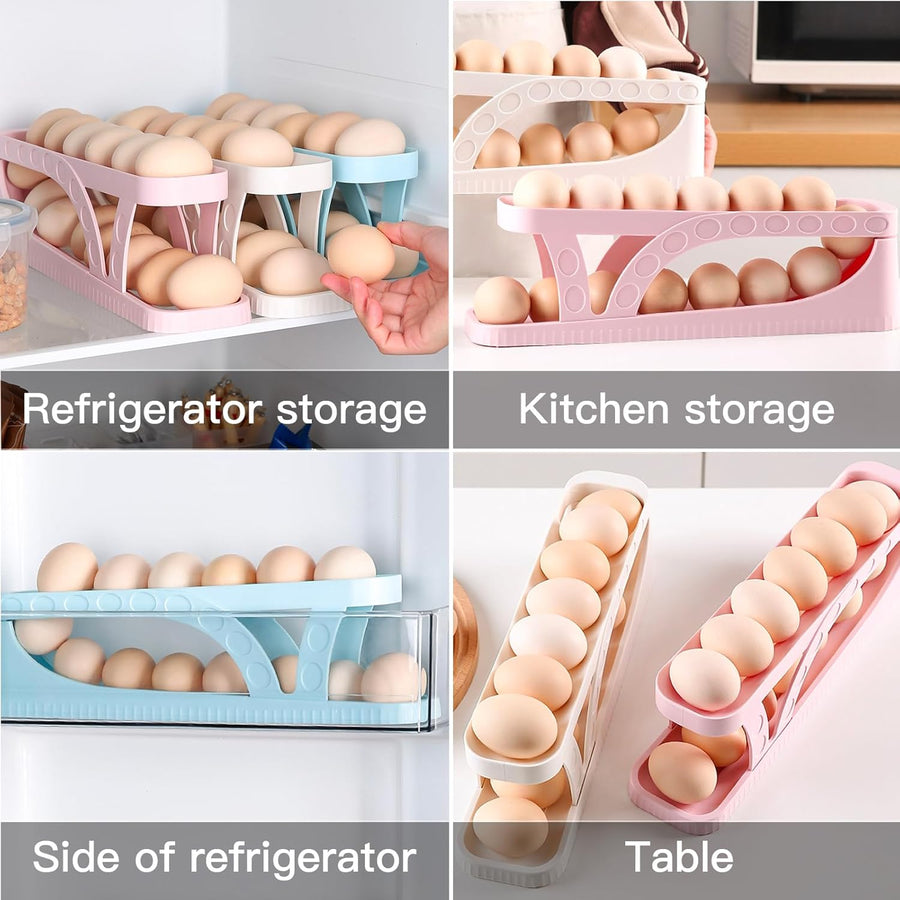 Egg Dispenser, Egg Organizer, Space Saver For Organizing Egg, 2 Tier Roller Egg Tray For Fridge