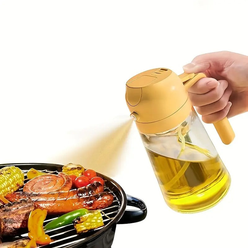Glass Oil Bottle & Dispenser Jug Dual-purpose Oil Dispenser For Pouring And Spraying, High-pressure sprayer for even oil distribution 450ml (random color)