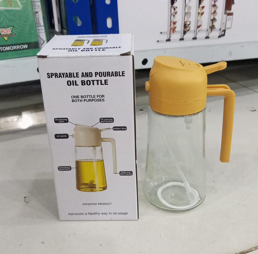Glass Oil Bottle & Dispenser Jug Dual-purpose Oil Dispenser For Pouring And Spraying, High-pressure sprayer for even oil distribution 450ml (random color)