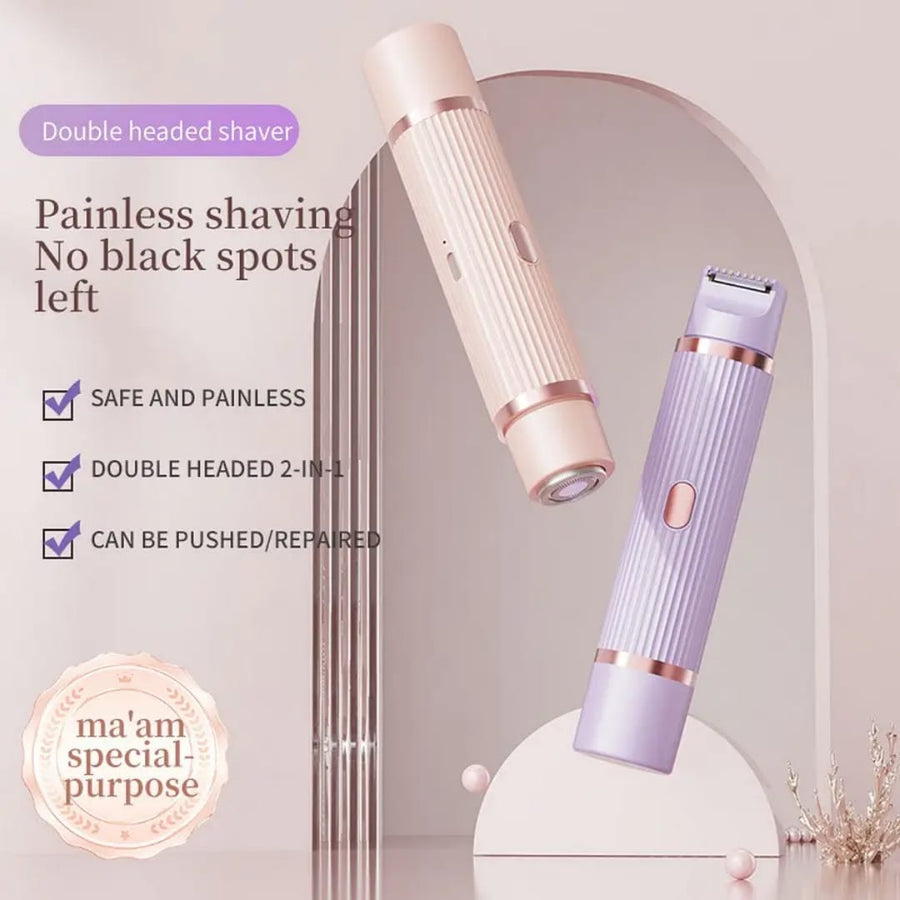 2 in 1 Women Electric Shaver Dual Head Bikini Trimmer for Women IPX7 Waterproof Wet & Dry Use Body Hair Trimmer and Facial Hair Remover for Bikini Underarm Leg Arm Body Face