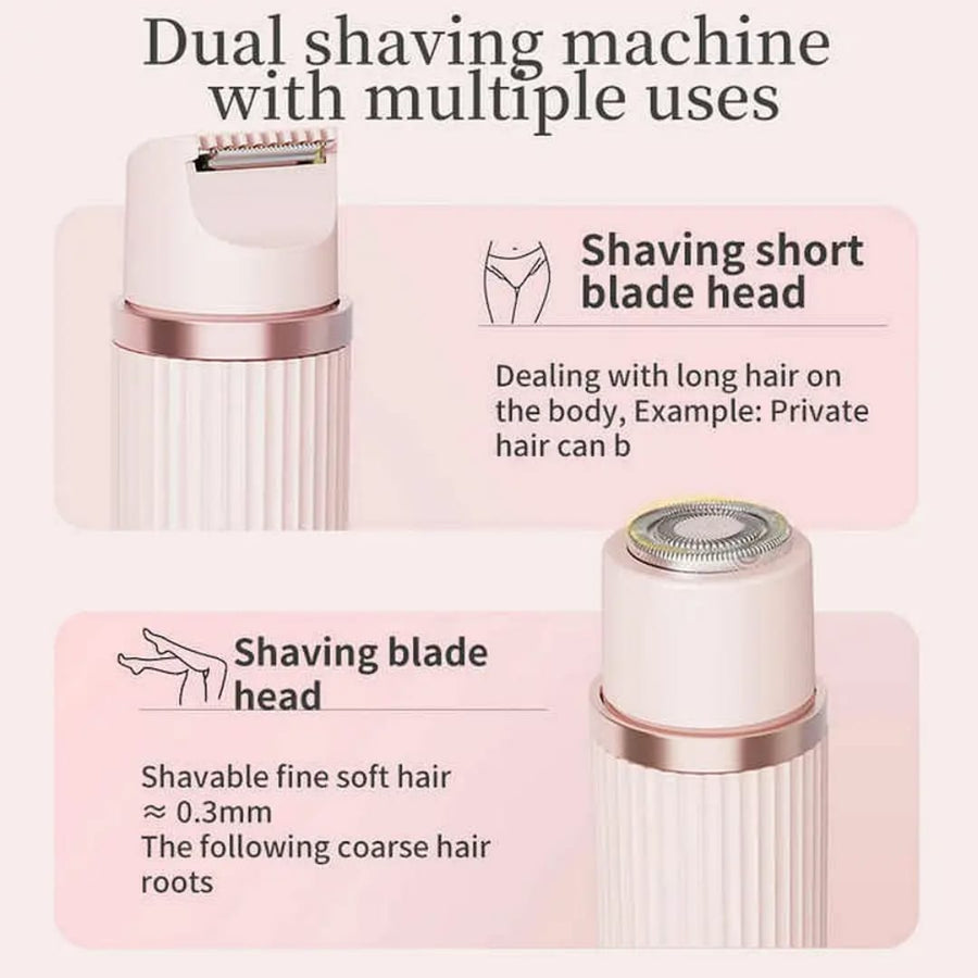 2 in 1 Women Electric Shaver Dual Head Bikini Trimmer for Women IPX7 Waterproof Wet & Dry Use Body Hair Trimmer and Facial Hair Remover for Bikini Underarm Leg Arm Body Face