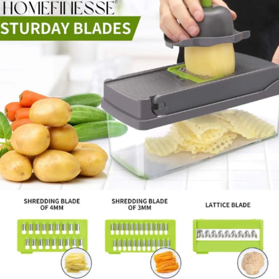16-in-1 Mandoline Vegetable Slicer & Food Chopper | Veggie Cutter, Cheese Grater, Onion & French Fry Slicer