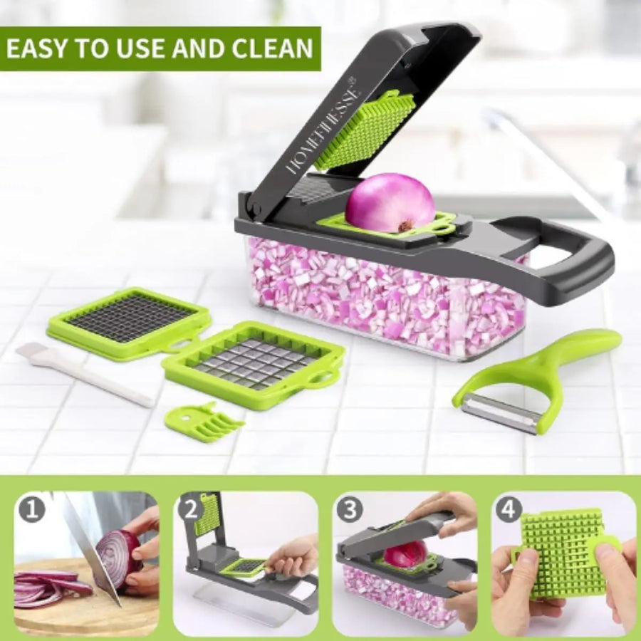 16-in-1 Mandoline Vegetable Slicer & Food Chopper | Veggie Cutter, Cheese Grater, Onion & French Fry Slicer