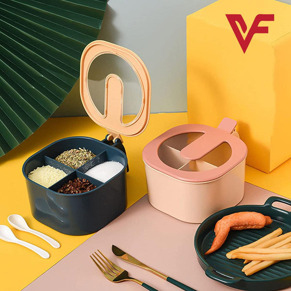 4 In 1 Partition Kitchen Seasoning Box Masala Box Set 4 Grid Portion Spice Jar Container Square Pepper Pot Box Spice Rack Kitchen Storage 4 Compartments Salt Box Achar Jar Dry Fruits Box Soup Spices - Khachak