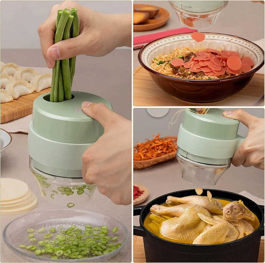 4 in 1 Portable Electric Vegetable Cutter Set Mini Wireless Food Processor Garlic Chili Onion Celery Ginger Meat Garlic Chopper - Khachak
