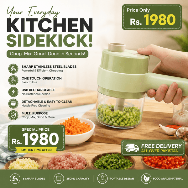 4 in 1 Portable Electric Vegetable Cutter Set Mini Wireless Food Processor Garlic Chili Onion Celery Ginger Meat Garlic Chopper - Khachak