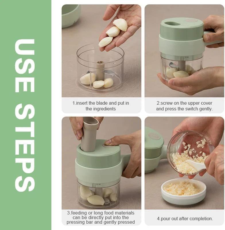 4 in 1 Portable Electric Vegetable Cutter Set Mini Wireless Food Processor Garlic Chili Onion Celery Ginger Meat Garlic Chopper - Khachak