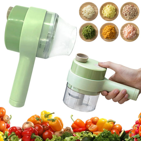 4 in 1 Portable Electric Vegetable Cutter Set Mini Wireless Food Processor Garlic Chili Onion Celery Ginger Meat Garlic Chopper - Khachak