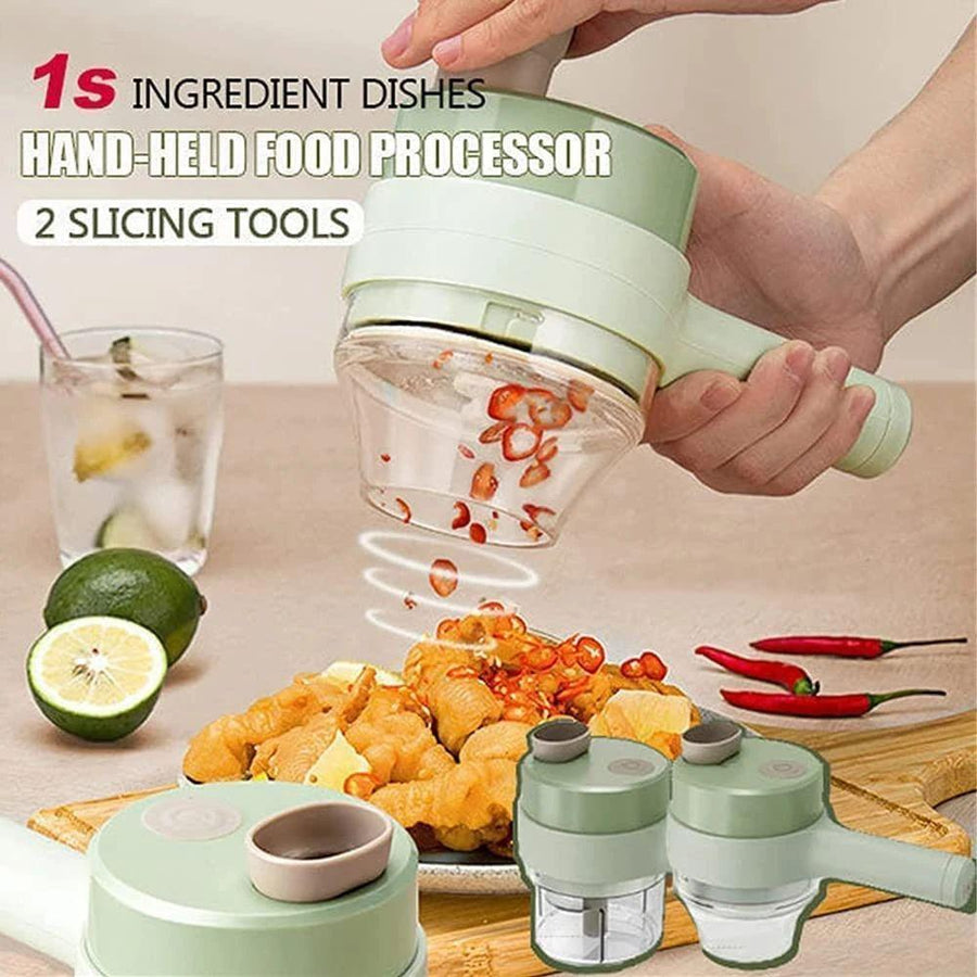 4 in 1 Portable Electric Vegetable Cutter Set Mini Wireless Food Processor Garlic Chili Onion Celery Ginger Meat Garlic Chopper - Khachak