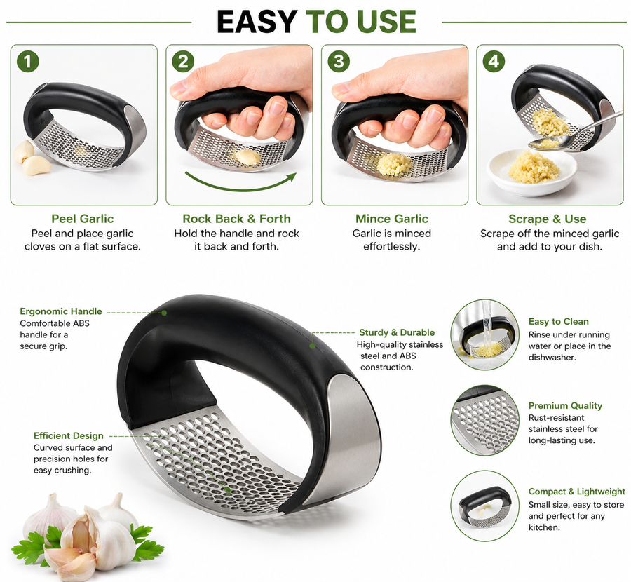 Garlic Press Rocker Stainless Steel Crusher & Mincer