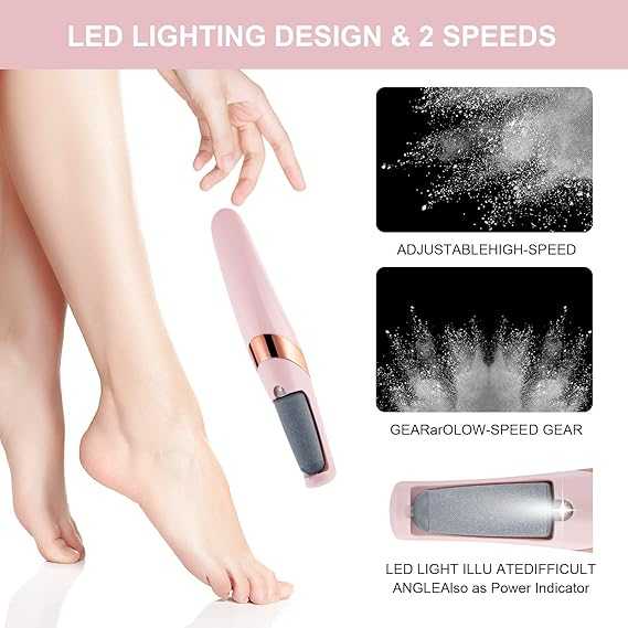 USB Rechargeable Foot Callus Remover – Electric File with LED Light & 2-Speed Settings for Smooth Feet