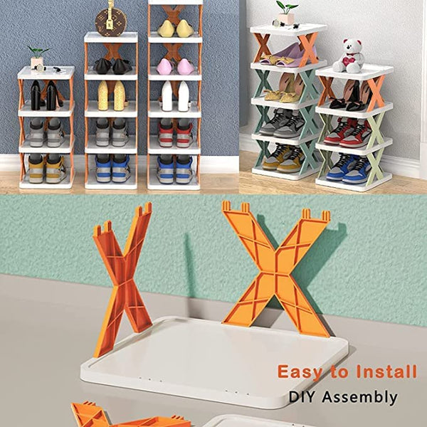 Big Size 5 Layer Multi-Functional Shoes Rack Stackable Shoes Organizer, Kitchen Rack, Bedroom Racks, Lounge Portable Shelves- X Rack, Space-Saving Plastic Cabinet, Easy Assembly, Ideal For Home Storage & Closet Shoe Shelf - Khachak