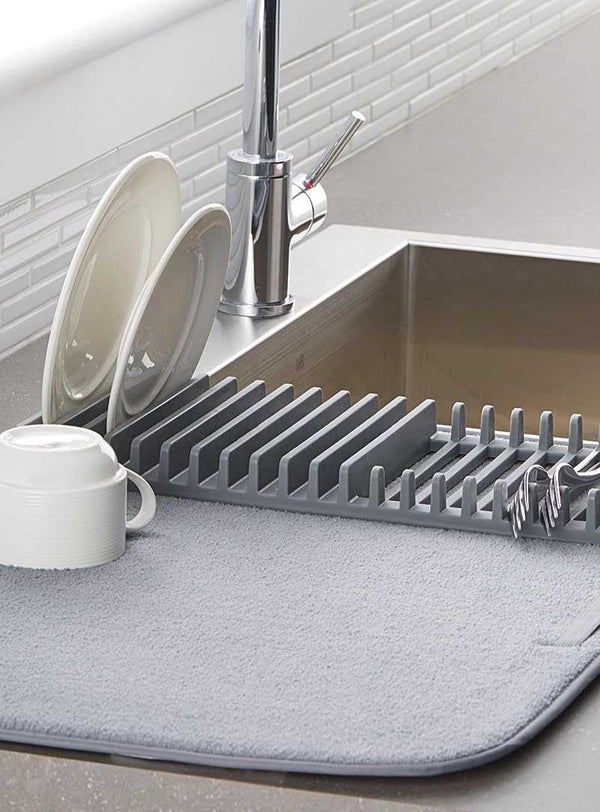 Dish Drying Mat with Rack – Super Absorbent Kitchen Draining Pad - Khachak