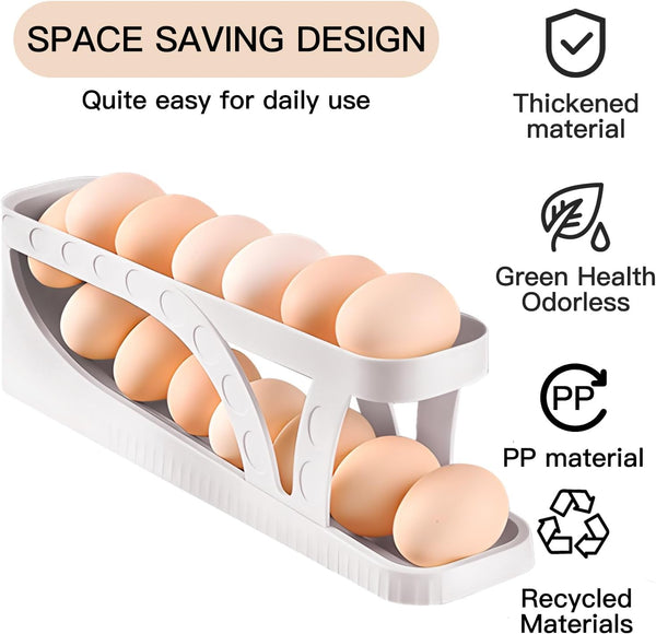 Egg Dispenser, Egg Organizer, Space Saver For Organizing Egg, 2 Tier Roller Egg Tray For Fridge - Khachak