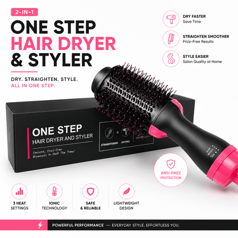 One Step Hot Air Brush Dryer And Straightener - Khachak