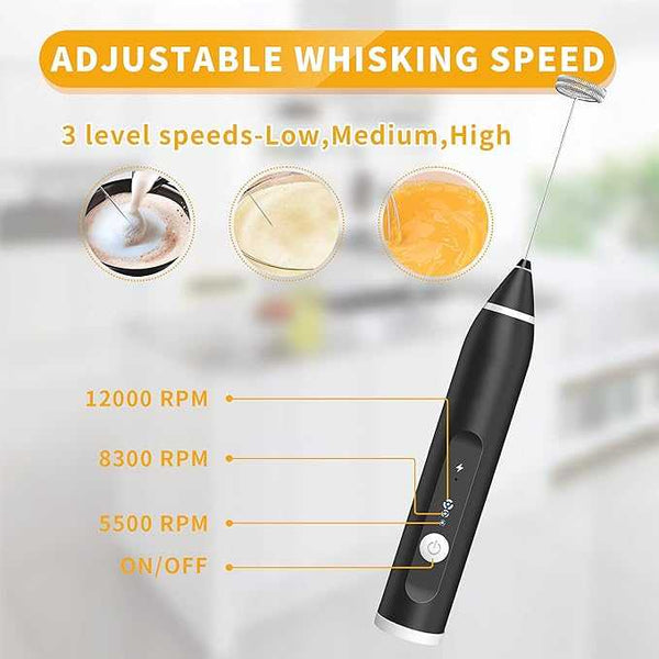 Rechargeable Coffee Beater – 3 Speed Handheld Milk Frother & Egg Whisk - Khachak