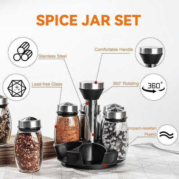 Rotating Spice Rack Organizer – 6 Pcs Glass Jars Set for Modern Kitchen - Khachak