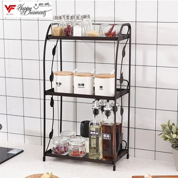Spice Rack Organizer Metal, 3 Tier Spice Rack Vegetable Stand Folding Metal Storage Shelf Rack for Kitchen, Kitchen Organizer, Bathroom Organizers, Makeup Organiser Metal, Office Storage Shelf 3 Layer Metal Folding Rack - Khachak