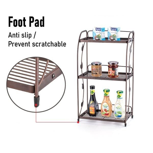 Spice Rack Organizer Metal, 3 Tier Spice Rack Vegetable Stand Folding Metal Storage Shelf Rack for Kitchen, Kitchen Organizer, Bathroom Organizers, Makeup Organiser Metal, Office Storage Shelf 3 Layer Metal Folding Rack - Khachak
