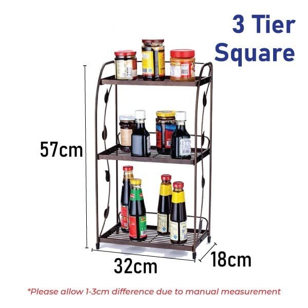 Spice Rack Organizer Metal, 3 Tier Spice Rack Vegetable Stand Folding Metal Storage Shelf Rack for Kitchen, Kitchen Organizer, Bathroom Organizers, Makeup Organiser Metal, Office Storage Shelf 3 Layer Metal Folding Rack - Khachak