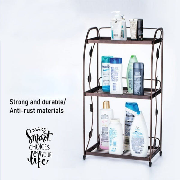 Spice Rack Organizer Metal, 3 Tier Spice Rack Vegetable Stand Folding Metal Storage Shelf Rack for Kitchen, Kitchen Organizer, Bathroom Organizers, Makeup Organiser Metal, Office Storage Shelf 3 Layer Metal Folding Rack - Khachak