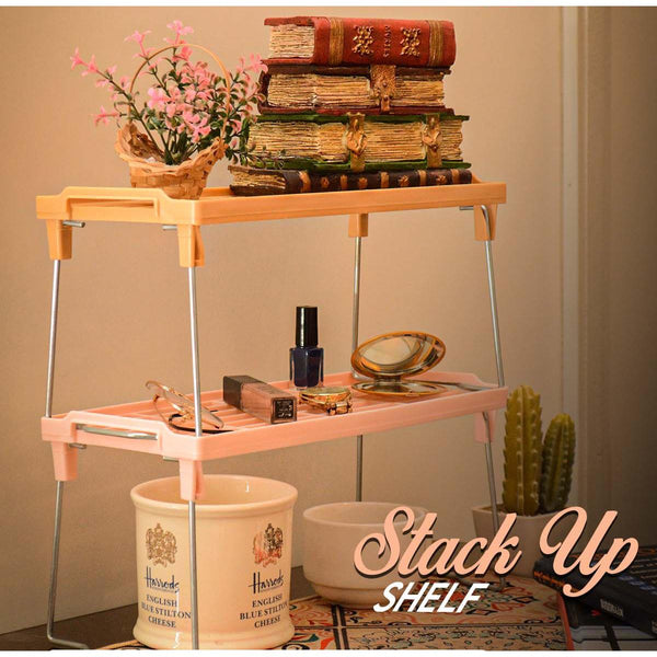 Stack Up Shelf with Steel Metal Leg, Folding Kitchen Organizer Cabinet Shelves – Foldable Shelf Stand Jar Rack Cupboard Storage Support 1-3 Tier Kitchen Pantry Organizer Kitchen Accessories Storage Racks - Khachak