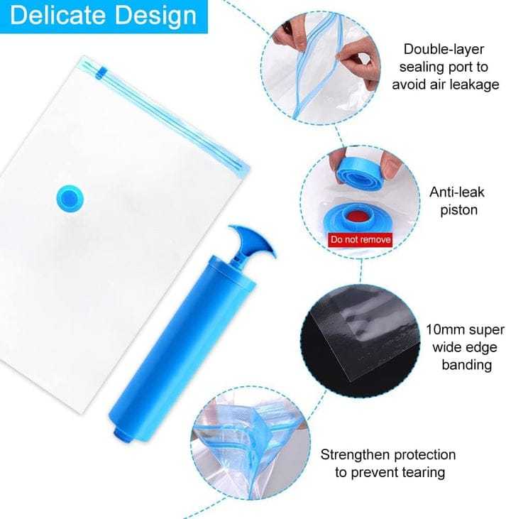 Vacuum Storage Bags Set (5 Bags + 1 Pump) – Space Saving Compression Bags